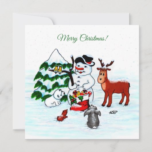 Vrolijk kerstfeest! Snowman met vrienden (Voorkant)