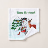 Vrolijk kerstfeest! Snowman met vrienden Bad Handdoek (Wasdoekje)