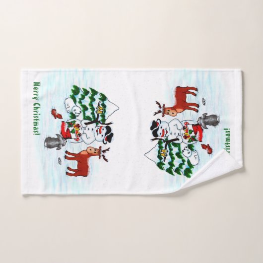 Vrolijk kerstfeest! Snowman met vrienden Bad Handdoek (Handdoek)