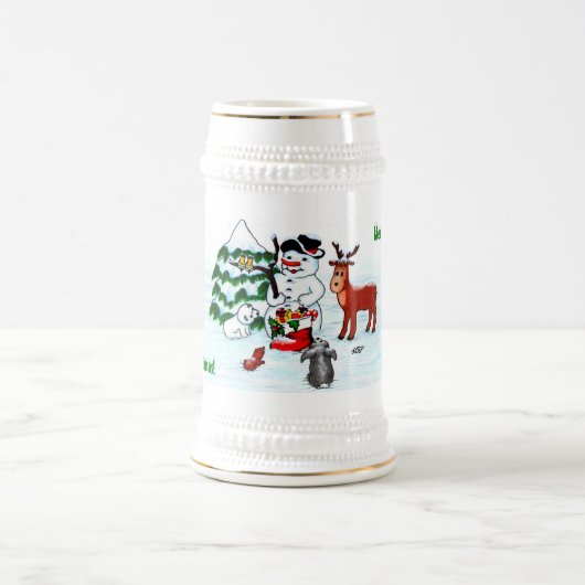 Vrolijk kerstfeest! Snowman met vrienden Bierpul (Center)