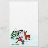 Vrolijk kerstfeest! Snowman met vrienden Briefpapier (Voorkant)