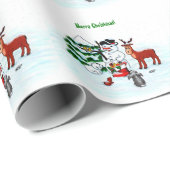 Vrolijk kerstfeest! Snowman met vrienden Cadeaupapier (Rol Hoek)