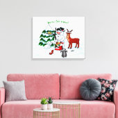 Vrolijk kerstfeest! Snowman met vrienden Canvas Afdruk (Insitu (Woonkamer))