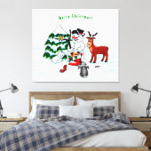 Vrolijk kerstfeest! Snowman met vrienden Canvas Afdruk (Insitu (Slaapkamer))