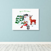 Vrolijk kerstfeest! Snowman met vrienden Canvas Afdruk (Insitu (Houten vloer))