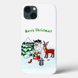 Vrolijk kerstfeest! Snowman met vrienden Case-Mate iPhone Case