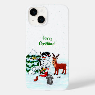 Vrolijk kerstfeest! Snowman met vrienden Case-Mate iPhone 14 Hoesje