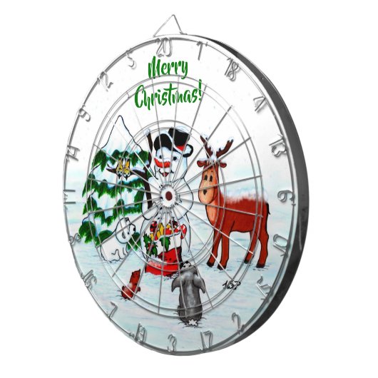Vrolijk kerstfeest! Snowman met vrienden Dartbord (Voorkant Rechts)