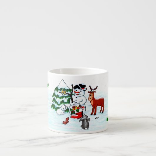 Vrolijk kerstfeest! Snowman met vrienden Espresso Kop (Voorkant)