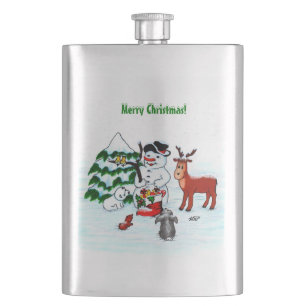 Vrolijk kerstfeest! Snowman met vrienden Flacon