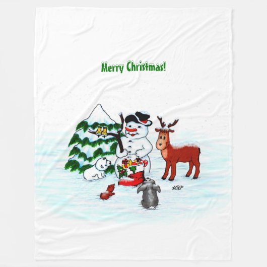 Vrolijk kerstfeest! Snowman met vrienden Fleece Deken (Voorkant)