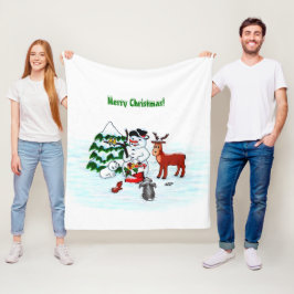 Vrolijk kerstfeest! Snowman met vrienden Fleece Deken