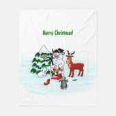 Vrolijk kerstfeest! Snowman met vrienden Fleece Deken (Voorkant)