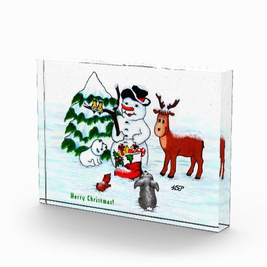 Vrolijk kerstfeest! Snowman met vrienden Fotoblokken (Rechts)