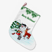 Vrolijk kerstfeest! Snowman met vrienden Grote Kerstsok (Voorkant (Hangend))