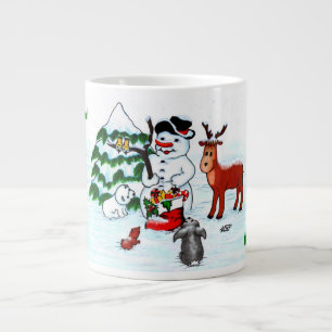 Vrolijk kerstfeest! Snowman met vrienden Grote Koffiekop