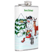 Vrolijk kerstfeest! Snowman met vrienden Heupfles (Rechts)