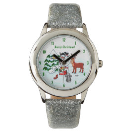 Vrolijk kerstfeest! Snowman met vrienden Horloge