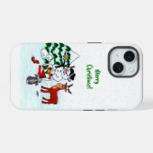 Vrolijk kerstfeest! Snowman met vrienden iPhone 15 Case (Achterkant horizontaal)