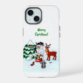 Vrolijk kerstfeest! Snowman met vrienden iPhone 15 Case (Achterkant)