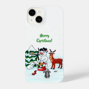 Vrolijk kerstfeest! Snowman met vrienden iPhone 14 Hoesje