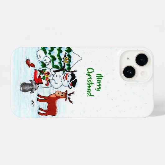 Vrolijk kerstfeest! Snowman met vrienden iPhone Hoesje (Achterkant horizontaal)