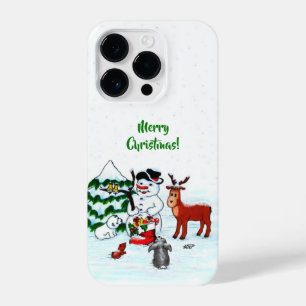 Vrolijk kerstfeest! Snowman met vrienden iPhone 14 Plus Hoesje