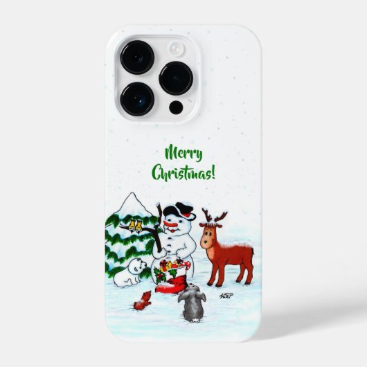 Vrolijk kerstfeest! Snowman met vrienden iPhone Hoesje (Achterkant)