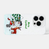 Vrolijk kerstfeest! Snowman met vrienden iPhone Hoesje (Achterkant horizontaal)