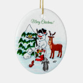 Vrolijk kerstfeest! Snowman met vrienden Keramisch Ornament (Rechts)