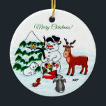 Vrolijk kerstfeest! Snowman met vrienden Keramisch Ornament<br><div class="desc">Vrolijk kerstfeest! Snowman met vrienden - Baby Polair Beer,  vogels,  mazen,  konijn,  ~~~ gekleurd potlood door Krisi ArtKSZP ~~~ Store Category >> Merry Kerstmis voor kinderen >>> Snowman met vrienden</div>