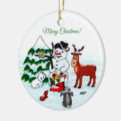 Vrolijk kerstfeest! Snowman met vrienden Keramisch Ornament (Links)