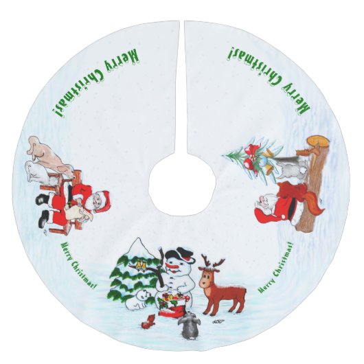 Vrolijk kerstfeest! Snowman met vrienden Kerstboom Rok (Voorkant)