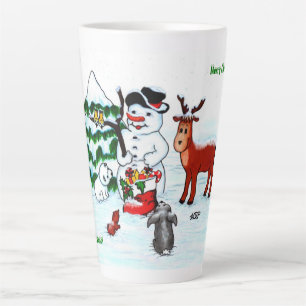 Vrolijk kerstfeest! Snowman met vrienden Latte Mok