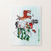 Vrolijk kerstfeest! Snowman met vrienden Legpuzzel (Verticaal)