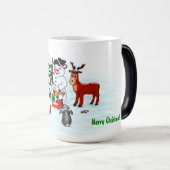 Vrolijk kerstfeest! Snowman met vrienden Magische Mok (Voorkant rechts)