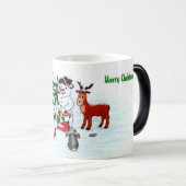 Vrolijk kerstfeest! Snowman met vrienden Magische Mok (Voorkant rechts)