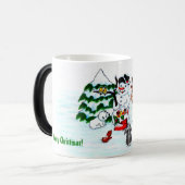 Vrolijk kerstfeest! Snowman met vrienden Magische Mok (Voorkant links)