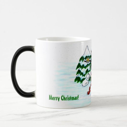 Vrolijk kerstfeest! Snowman met vrienden Magische Mok (Links)