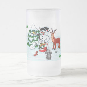 Vrolijk kerstfeest! Snowman met vrienden Matglas Bierpul