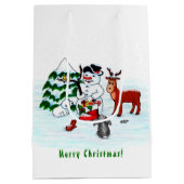 Vrolijk kerstfeest! Snowman met vrienden Medium Cadeauzakje (Achterkant)