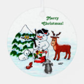 Vrolijk kerstfeest! Snowman met vrienden Metalen Ornament (Achterkant)