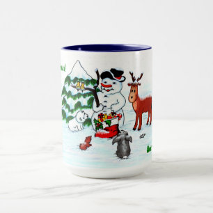 Vrolijk kerstfeest! Snowman met vrienden Mok