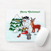 Vrolijk kerstfeest! Snowman met vrienden Muismat (Met muis)