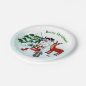 Vrolijk kerstfeest! Snowman met vrienden Papieren Bordje (Gekanteld)