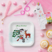 Vrolijk kerstfeest! Snowman met vrienden Papieren Bordje (Feest)