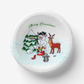 Vrolijk kerstfeest! Snowman met vrienden Papieren Kommen (Voorkant)