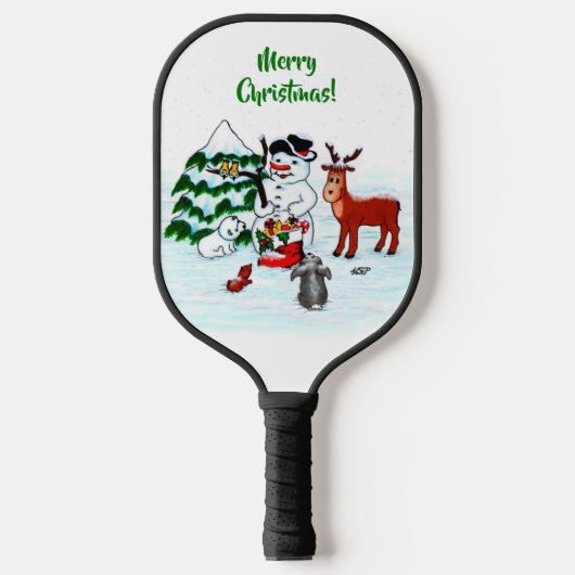 Vrolijk kerstfeest! Snowman met vrienden Pickleball Paddle (Voorkant)