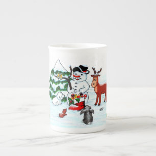 Vrolijk kerstfeest! Snowman met vrienden Porselein Kop