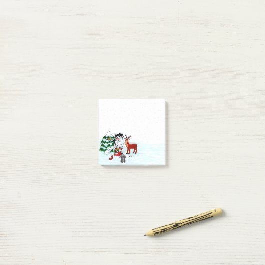 Vrolijk kerstfeest! Snowman met vrienden Post-it® Notes (Op bureau)